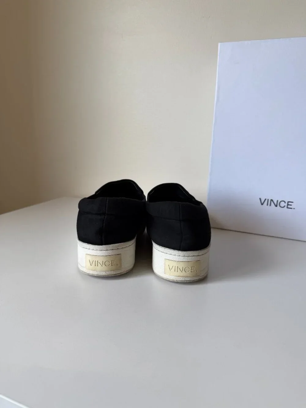 Vince Warren Platform Sneakers | Black Suede Slip-On | Size 7.5 | 1.5 Inch Heel